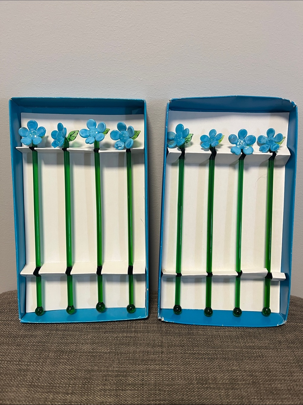 Vintage Flower Glass Swizzle Sticks Set of 8
